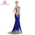 Grace Karin 2016 Sleeveless Elegant Golden Appliques Ball Gown Royal Blue Evening Dress GK000026-4